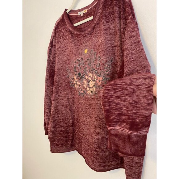C&C California Women’s Burgundy Desert Long Sleeve Relaxed Fit Top Size 1X - Picture 2 of 6
